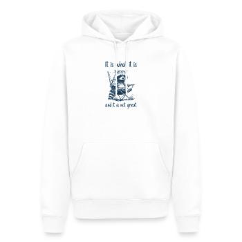 Lustiger Waschbär – Es ist, wie es ist - Männer Premium Bio Hoodie - Weiß - Vorne - Nico (187cm)