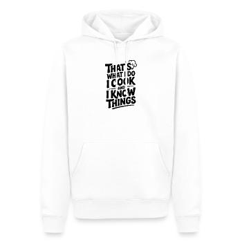 C’est ce que je fais, je cuisine et je sais des choses - Sweat à capuche Premium bio Homme - blanc - Devant - Nico (187cm)