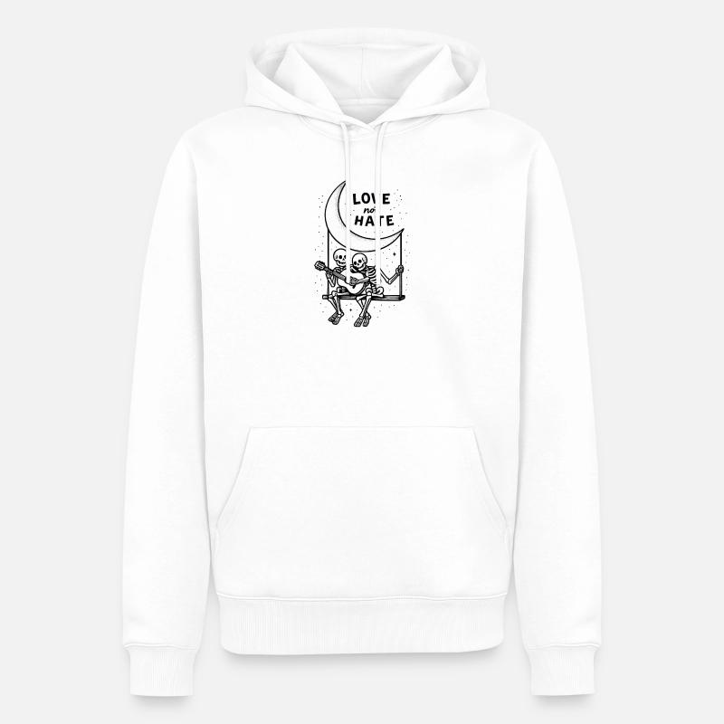 Love Not Hate Skeleton Moon Design - Sweat à capuche Premium bio Homme - blanc