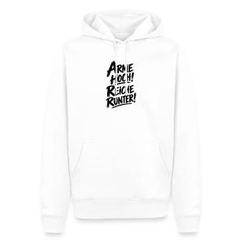 Arme hoch! Reiche runter! – Statement Spruch - Männer Premium Bio Hoodie - Weiß - Vorne - Nico (187cm)