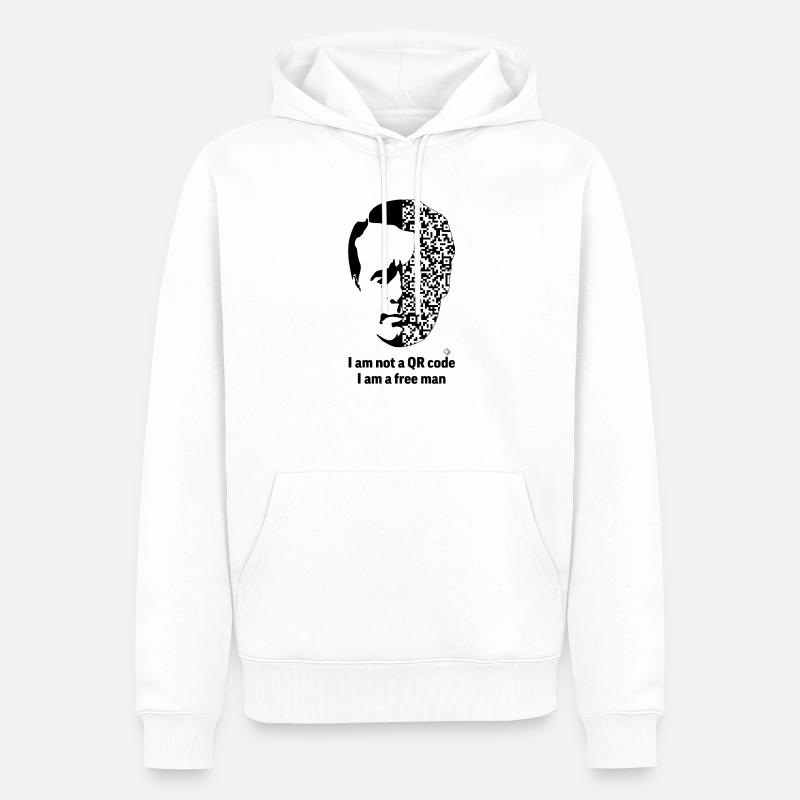 I Am Not A QR Code, I Am A Free Man - Sweat à capuche Premium bio Homme - blanc