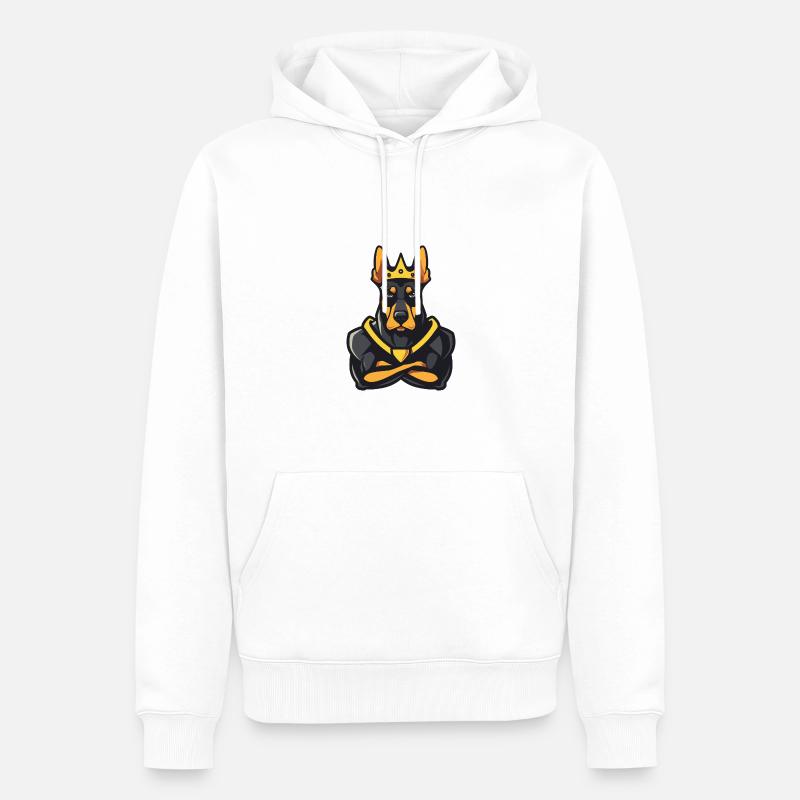 Dobermann Hund Comic Krone - Männer Premium Bio Hoodie - Weiß