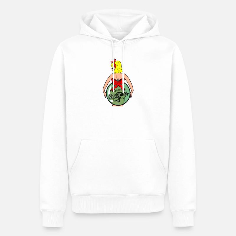 Frau mit Weihnachtskugel und roter Schleife - Männer Premium Bio Hoodie - Weiß