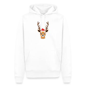 Renne avec chapeau de Père Noël - Sweat à capuche Premium bio Homme - blanc - Devant - Nico (187cm)