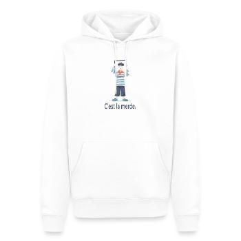French Humor C’est La Merde Minimal Design - Männer Premium Bio Hoodie - Weiß - Vorne - Nico (187cm)