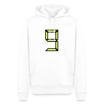 9 ANS. 9e ANNIVERSAIRE. ANNIVERSAIRE 9 ANS. 9 - Sweat à capuche Premium bio Homme - blanc - Devant - Nico (187cm)