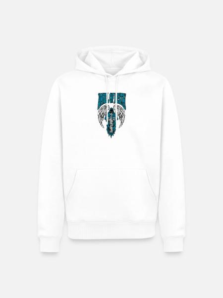 Todesengel-Wappen mit blauen Flügeln - Männer Premium Bio Hoodie - Weiß