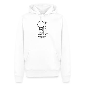 Lowbat – People Drain Battery | Introvert Mood - Männer Premium Bio Hoodie - Weiß - Vorne - Nico (187cm)