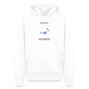 RETRAITE. BONNE RETRAITE. JOYEUSE RETRAITE - Sweat à capuche Premium bio Homme - blanc - Devant - Nico (187cm)