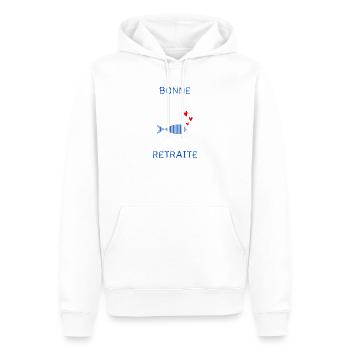 RETRAITE. BONNE RETRAITE. JOYEUSE RETRAITE - Sweat à capuche Premium bio Homme - blanc - Devant - Nico (187cm)
