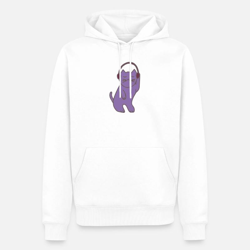Des chats violets avec un casque - Sweat à capuche Premium bio Homme - blanc