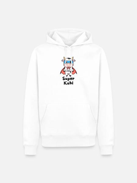 Super Kuhl – Superhelden Kuh - Männer Premium Bio Hoodie - Weiß