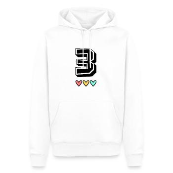 3 ANS. 3e ANNIVERSAIRE. ANNIVERSAIRE 3 ANS. 3 - Sweat à capuche Premium bio Homme - blanc - Devant - Nico (187cm)