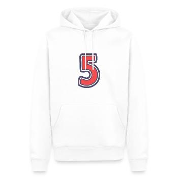 5. 5 ANS. 5e ANNIVERSAIRE. ANNIVERSAIRE 5 ANS - Sweat à capuche Premium bio Homme - blanc - Devant - Nico (187cm)