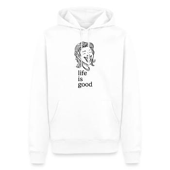 Lachender Mensch – life is good - Männer Premium Bio Hoodie - Weiß - Vorne - Nico (187cm)
