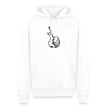 Anglerdaumen Thumbs up Nokidding Logo - Männer Premium Bio Hoodie - Weiß - Vorne - Nico (187cm)