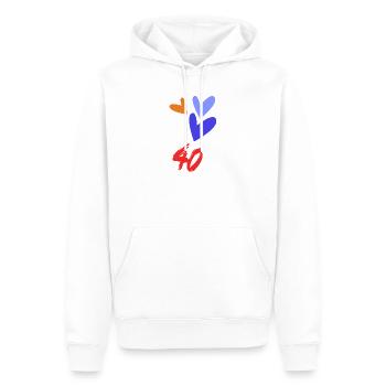 40. 40 ANS. 40e ANNIVERSAIRE. ANNIVERSAIRE 40 ANS. - Sweat à capuche Premium bio Homme - blanc - Devant - Nico (187cm)