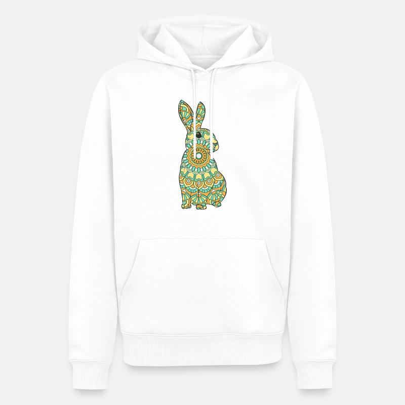 Mandala Rabbit Geometry Pattern - Sweat à capuche Premium bio Homme - blanc