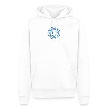 Élégant logo floral en céramique - Lettre C - Sweat à capuche Premium bio Homme - blanc - Devant - Nico (187cm)