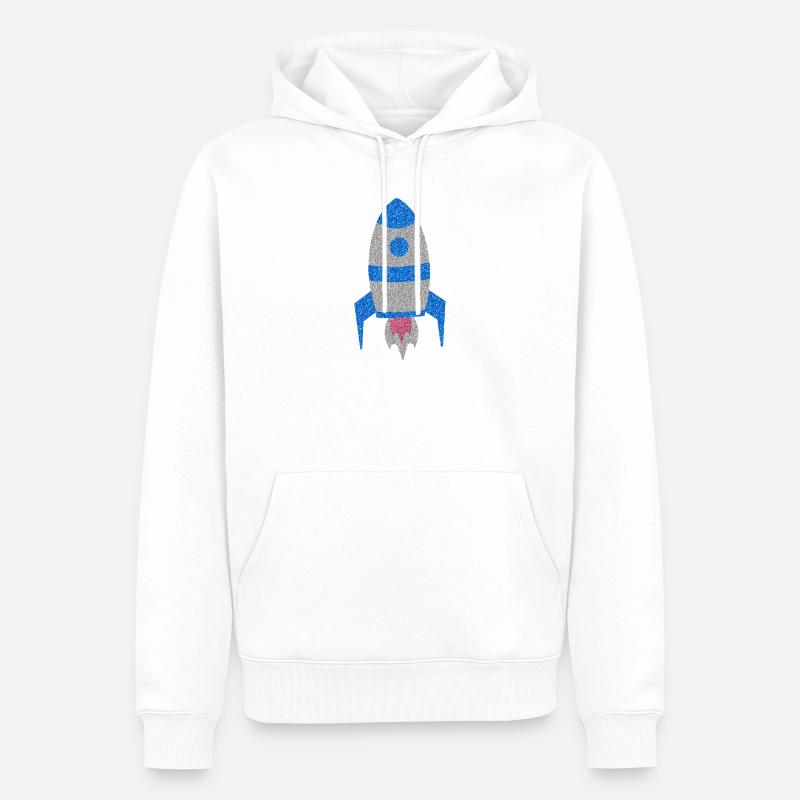 Fusée spatiale pailletée argent bleue - Sweat à capuche Premium bio Homme - blanc