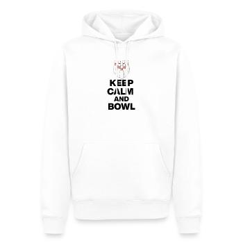 KEEP CALM AND BOWL, STRIKE MEISTER! PIN SNIPER - Männer Premium Bio Hoodie - Weiß - Vorne - Nico (187cm)