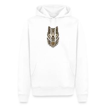 Tête de loup avec edelweiss - Sweat à capuche Premium bio Homme - blanc - Devant - Nico (187cm)