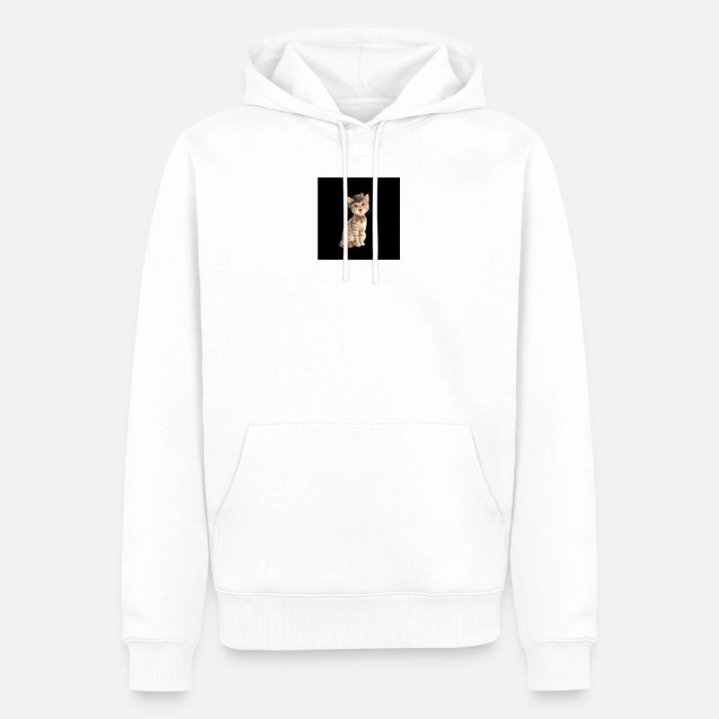 Kätzchen mit Fedora-Fliege - Männer Premium Bio Hoodie - Weiß