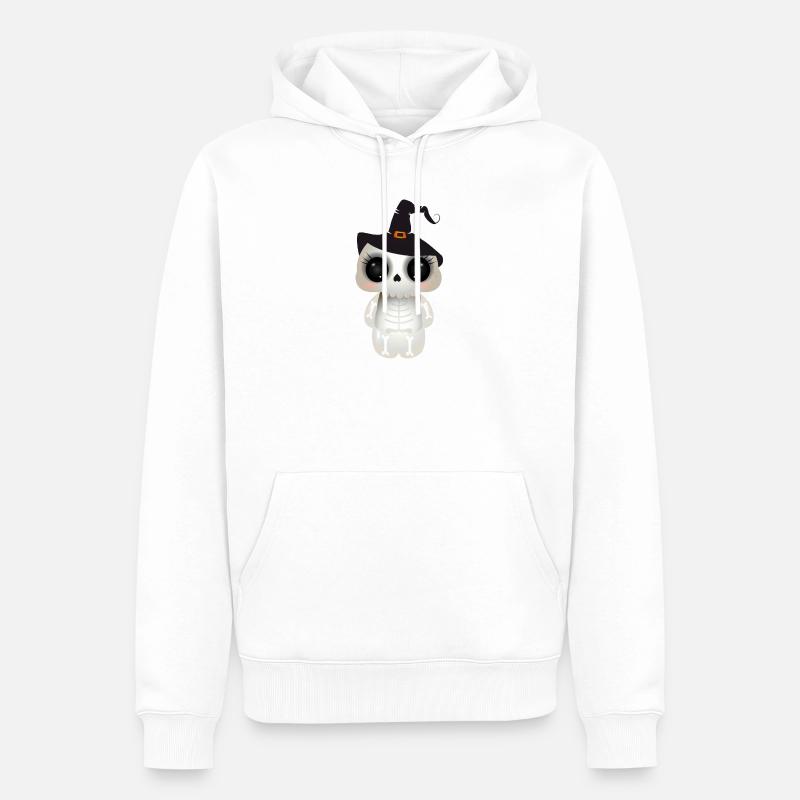 niedlicher Skull mit schwarzen Hexenhut - Männer Premium Bio Hoodie - Weiß