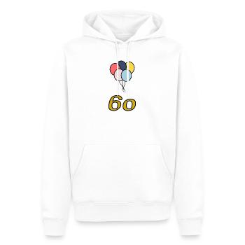 60. 60 ANS. 60e ANNIVERSAIRE. ANNIVERSAIRE 60 ANS. - Sweat à capuche Premium bio Homme - blanc - Devant - Nico (187cm)