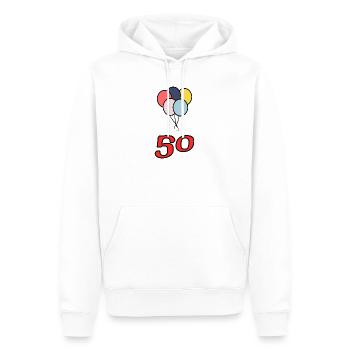 50. 50 ANS. 50e ANNIVERSAIRE. ANNIVERSAIRE 50 ANS. - Sweat à capuche Premium bio Homme - blanc - Devant - Nico (187cm)