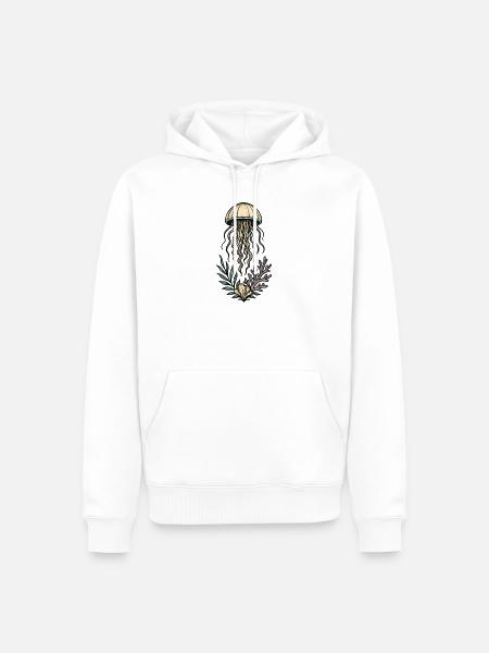 Tiefe See Jellyfish & Korallenkunst - Männer Premium Bio Hoodie - Weiß