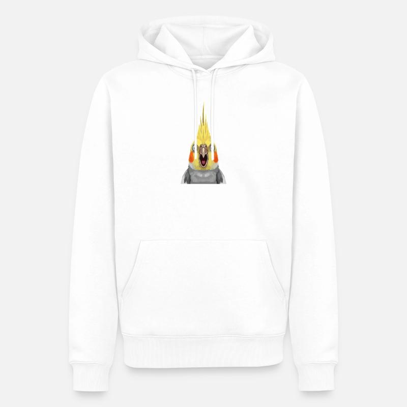 Estampe pop expressive de calopsitte - Sweat à capuche Premium bio Homme - blanc