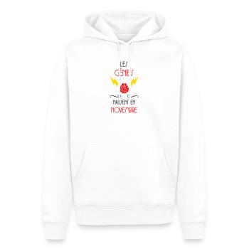 les génies naissent en Novembre - Naissance - HPI - Sweat à capuche Premium bio Homme - blanc - Devant - Nico (187cm)