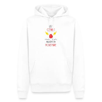 les génies naissent en Novembre - Naissance - Sweat à capuche Premium bio Homme - blanc - Devant - Nico (187cm)