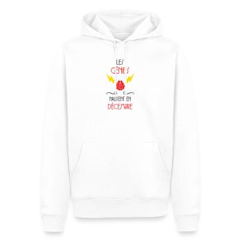 les génies naissent en Décembre - Naissance - HPI - Sweat à capuche Premium bio Homme - blanc - Devant - Nico (187cm)