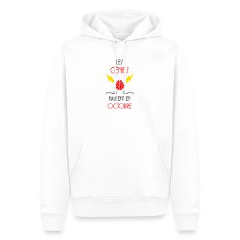 les génies naissent en Octobre - Anniversaire - Sweat à capuche Premium bio Homme - blanc - Devant - Nico (187cm)