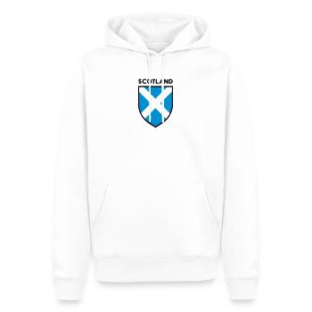 Scotland Saltire Flag Shield (Black Outline) - Men’s Premium Organic Hoodie - white - Front - Nico (187cm)