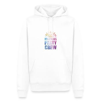 Dicton de l’équipe de fête de Mykonos - Sweat à capuche Premium bio Homme - blanc - Devant - Nico (187cm)