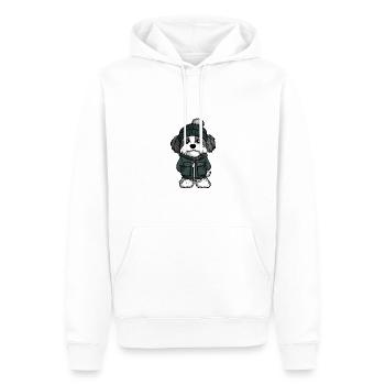 Chien Havanais Hiver - Sweat à capuche Premium bio Homme - blanc - Devant - Nico (187cm)