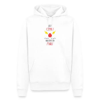 Les Génies Naissent en Mars Cadeau Bébé - Sweat à capuche Premium bio Homme - blanc - Devant - Nico (187cm)