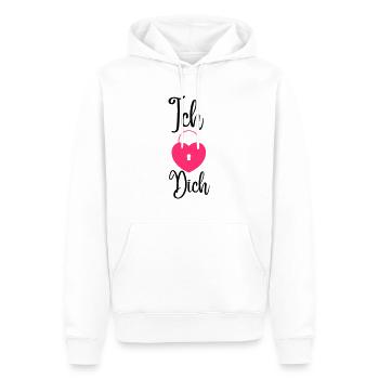 "Ich Liebe Dich" Design, mit Schloss Motiv,14.2 - Männer Premium Bio Hoodie - Weiß - Vorne - Nico (187cm)