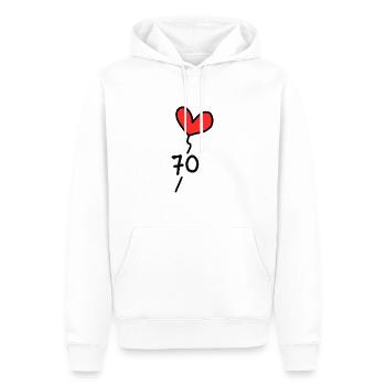 70 YEARS. 70th ANNIVERSARY. ANNIVERSARY 70 YEARS. Ann - Men’s Premium Organic Hoodie - white - Front - Nico (187cm)