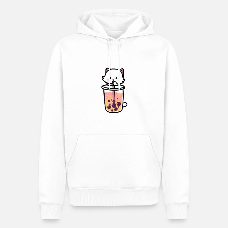 chat mignon kawaii buvant du bubble tea anime - Sweat à capuche Premium bio Homme - blanc