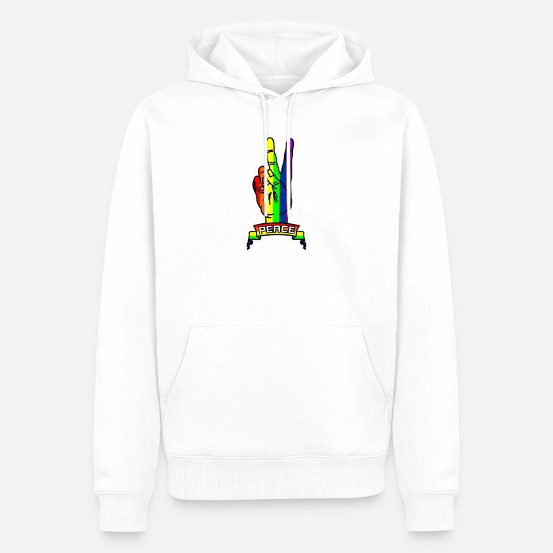 Regenbogen Friedenslogo Hand mit Friedenszeichen - Männer Premium Bio Hoodie - Weiß