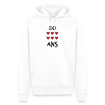 20. 20 YEARS. 20th ANNIVERSARY. 20TH ANNIVERSARY. - Men’s Premium Organic Hoodie - white - Front - Nico (187cm)