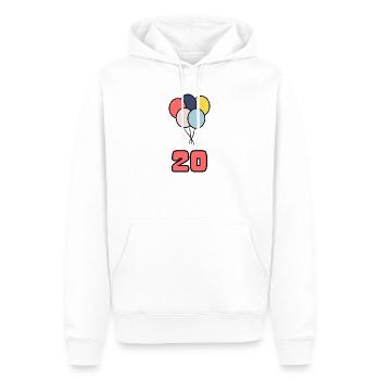 20. 20 YEARS. 20th ANNIVERSARY. 20 YEARS ANNIVERSARY. - Men’s Premium Organic Hoodie - white - Front - Nico (187cm)