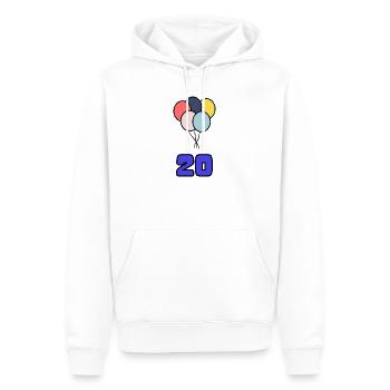 20. 20 ANS. 20e ANNIVERSAIRE. ANNIVERSAIRE 20 ANS. - Sweat à capuche Premium bio Homme - blanc - Devant - Nico (187cm)