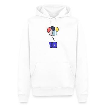10. 10 YEARS. 10th ANNIVERSARY. 10 YEAR ANNIVERSARY. - Men’s Premium Organic Hoodie - white - Front - Nico (187cm)