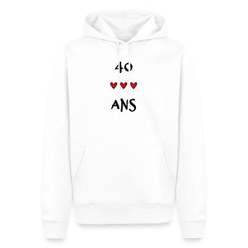 40. 40 ANS. 40e ANNIVERSAIRE. ANNIVERSAIRE 40 ANS. - Sweat à capuche Premium bio Homme - blanc - Devant - Nico (187cm)