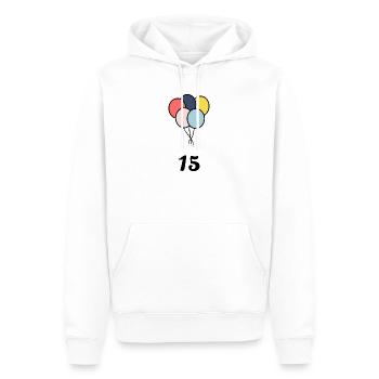 15. 15 YEARS. 15th ANNIVERSARY. 15 YEAR ANNIVERSARY. - Men’s Premium Organic Hoodie - white - Front - Nico (187cm)